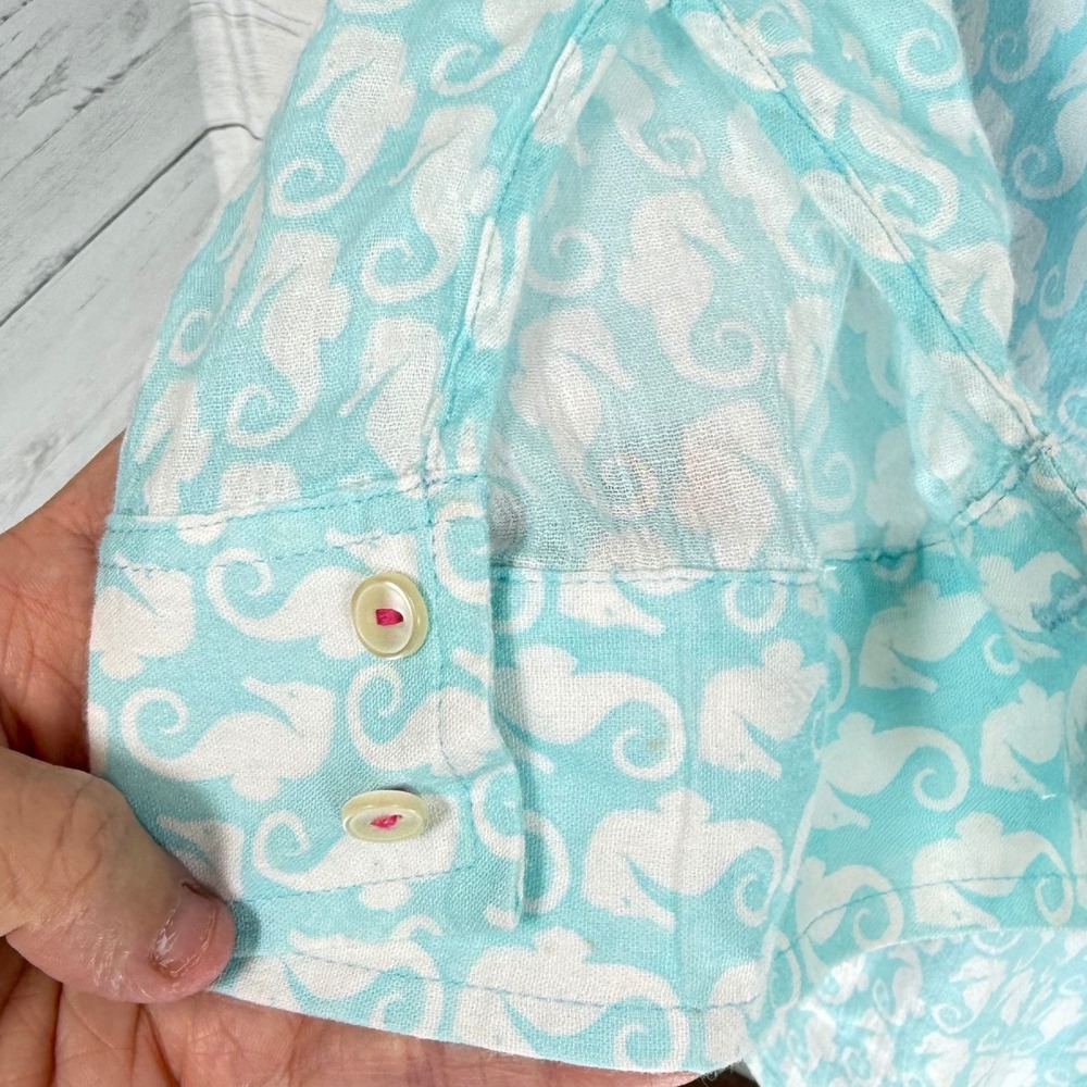 Talbots Seahorse Print Cotton Button Down ‎ 2X Coastal Beach Blouse Blue women - Picture 5 of 9